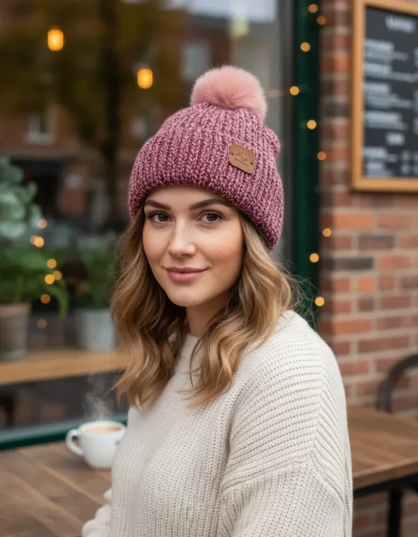 Gorro de Lana con Pompón Rosa